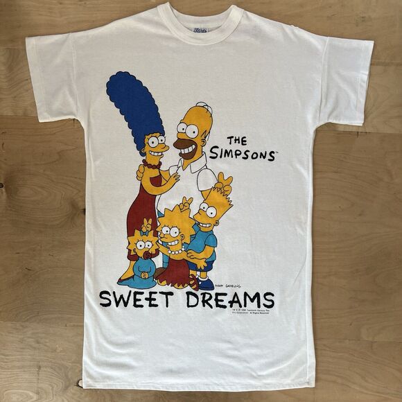 Vintage The Simpsons Sweet Dreams Shirt XL Long White 90s Cartoon Promo Sleeping - Picture 2 of 10